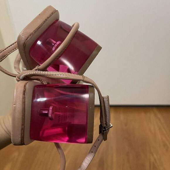 NWT SCHUTZ honey beige Taryn leather strappy pink block strappy heels size 9 - Picture 5 of 7